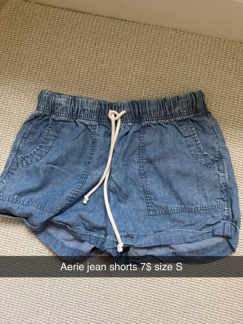 aerie Light Blue Denim Drawstring Jean Shorts